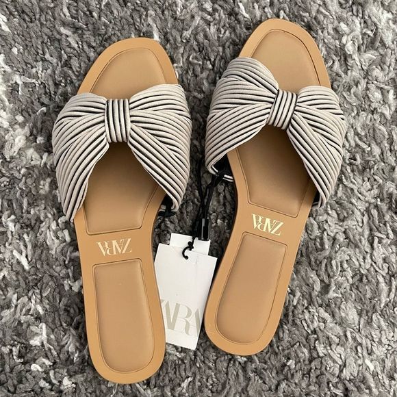 NWT Zara Knotted Fabric Flat Sandals - Picture 4 of 8